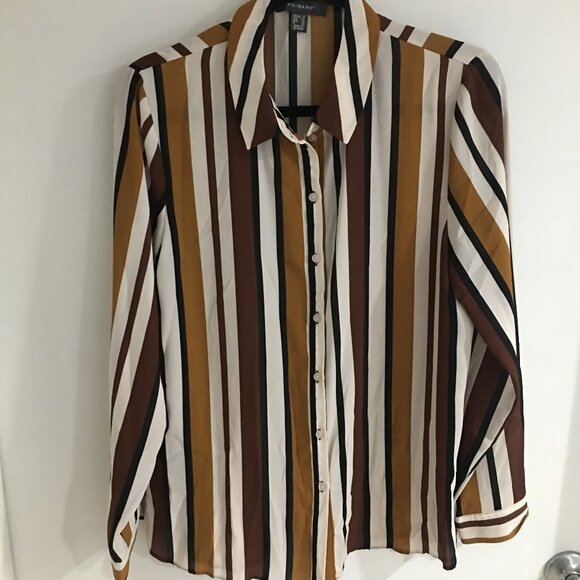 Ladies stripe button down blouse - Picture 1 of 6